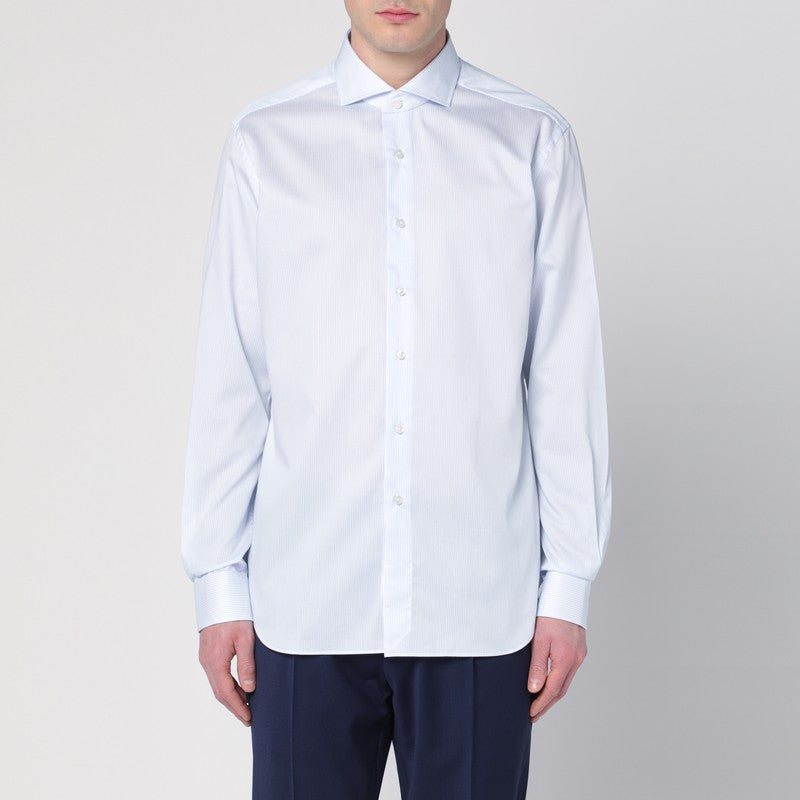 XACUS Small striped light blue Travel shirt in cotton