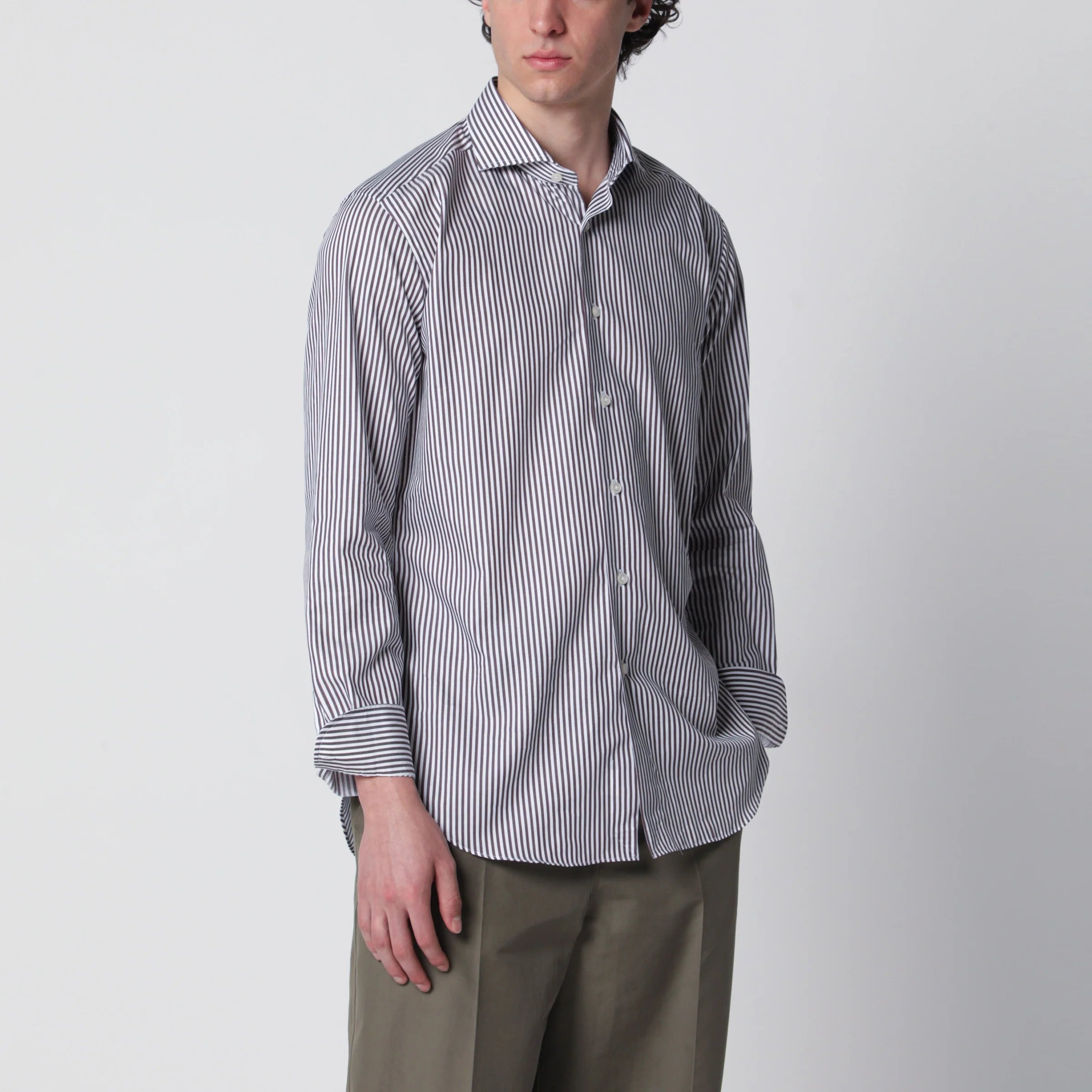 XACUS White/brown striped Travel shirt