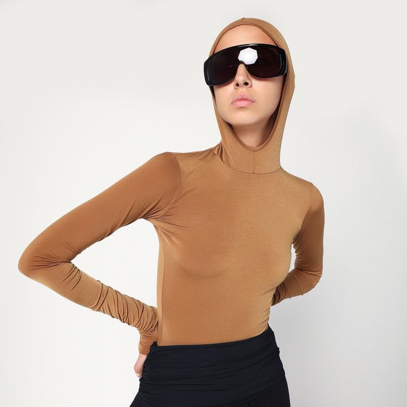 Billie hooded top in caramel — Darkpark knitwear