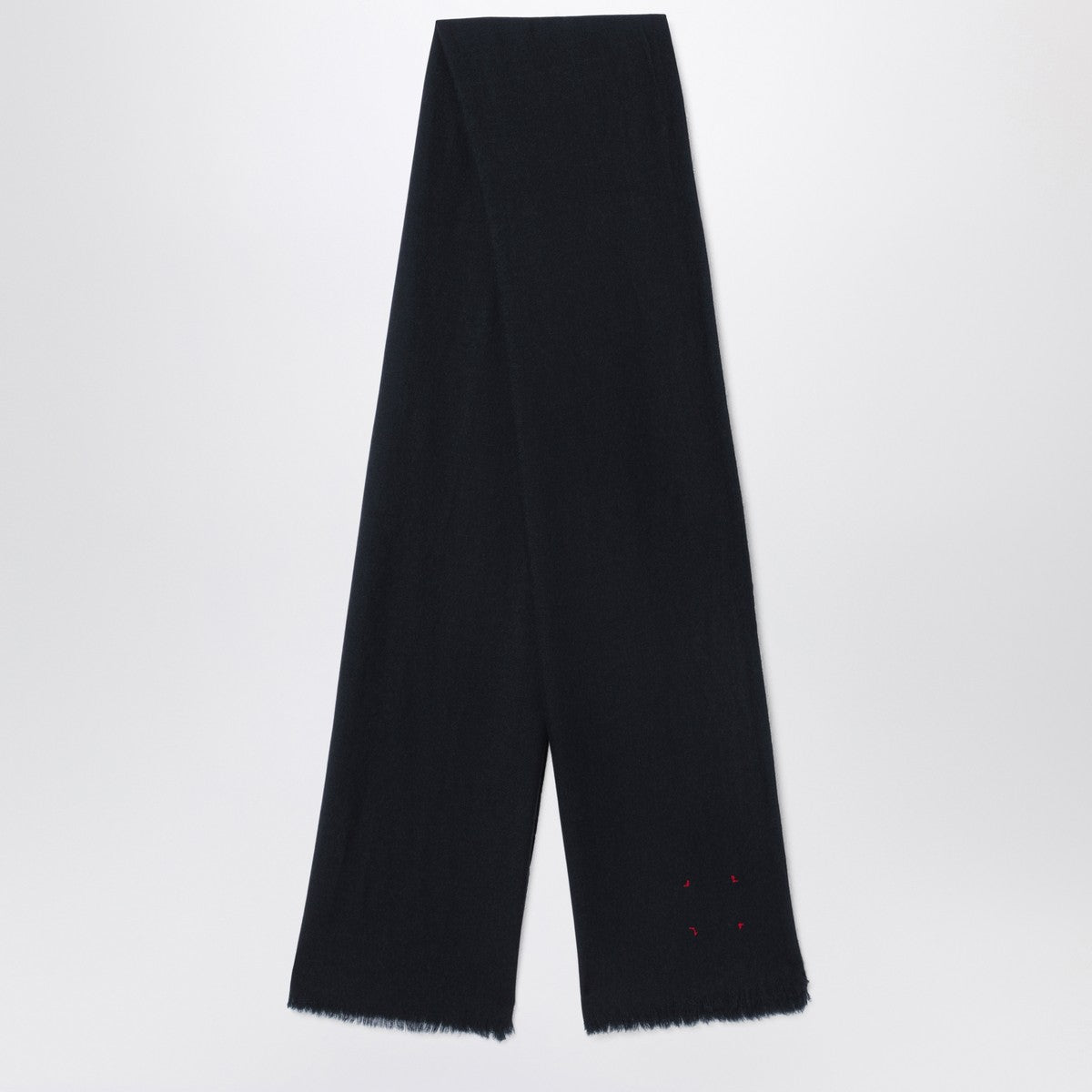 Destin Black wool scarf with fringed edges