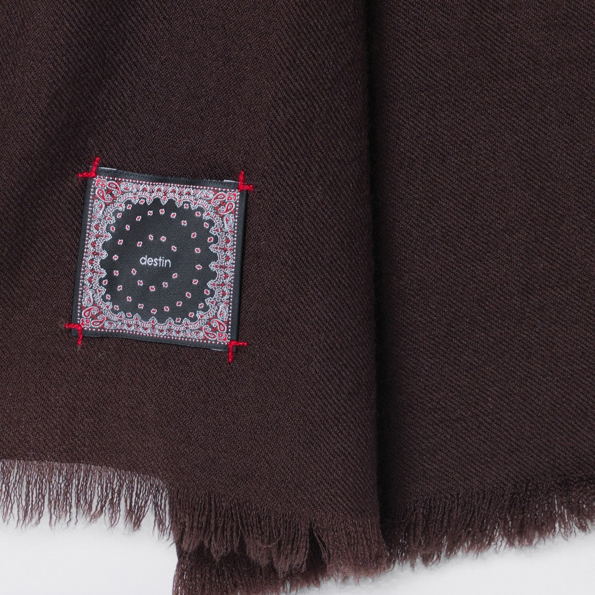 Destin Ebony brown wool scarf with fringed edges