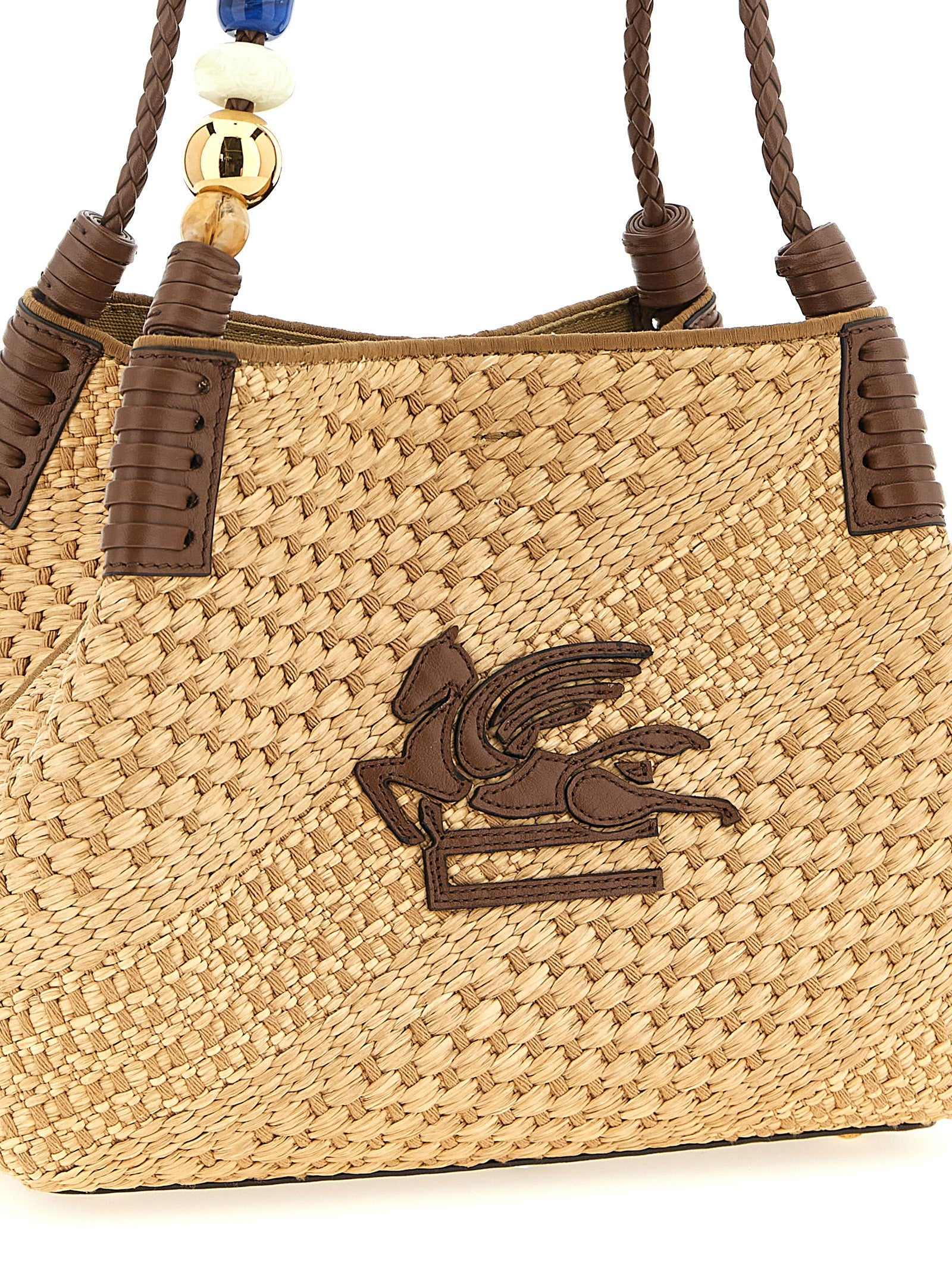 Etro Small Libra Shopper Bag — Raffia & Leather, €690