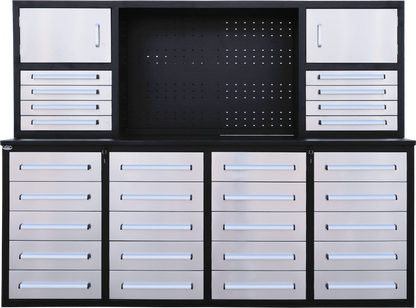 Chery Industrial 7ft Garage Workbench Cabinet (28 Drawers & Pegboard)