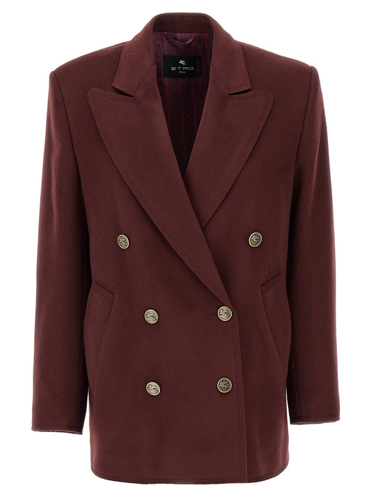 Etro Double-Breasted Blazer – Bordeaux Wool-Cashmere