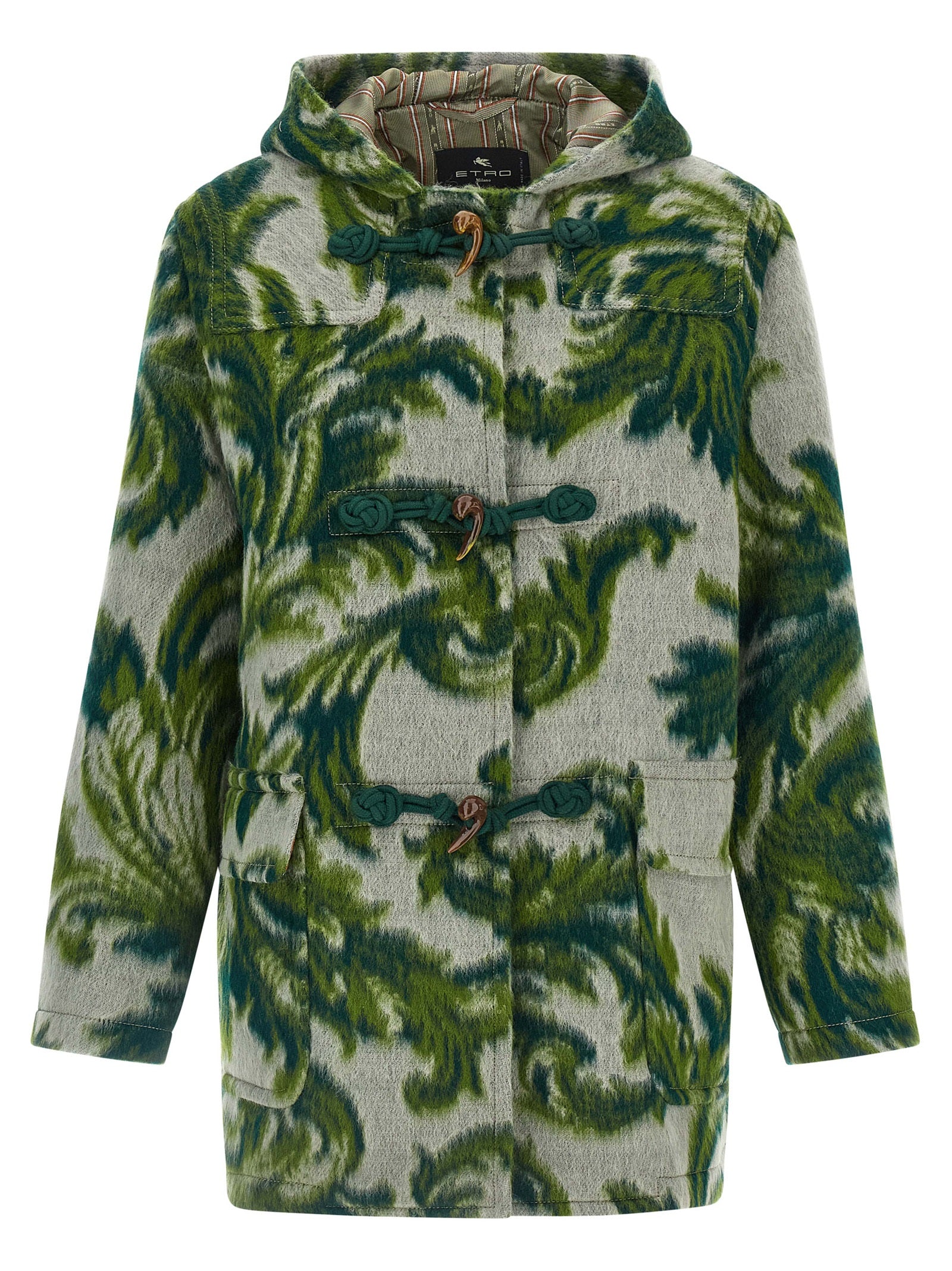 Etro Carded Wool Jacket for Women — Green Hooded Jacket