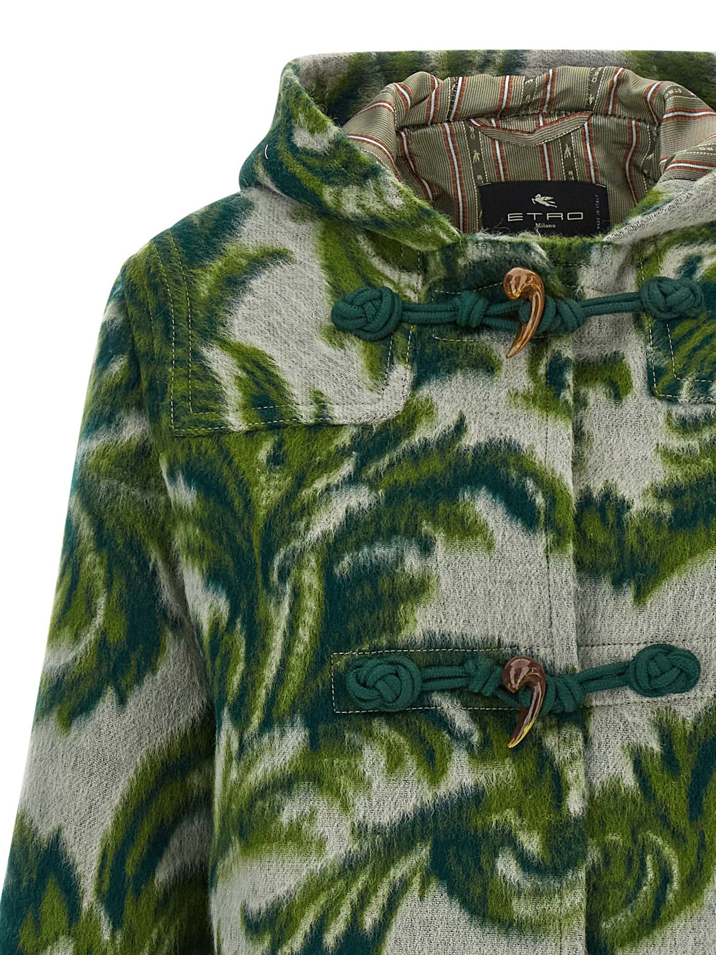 Etro Carded Wool Jacket for Women — Green Hooded Jacket