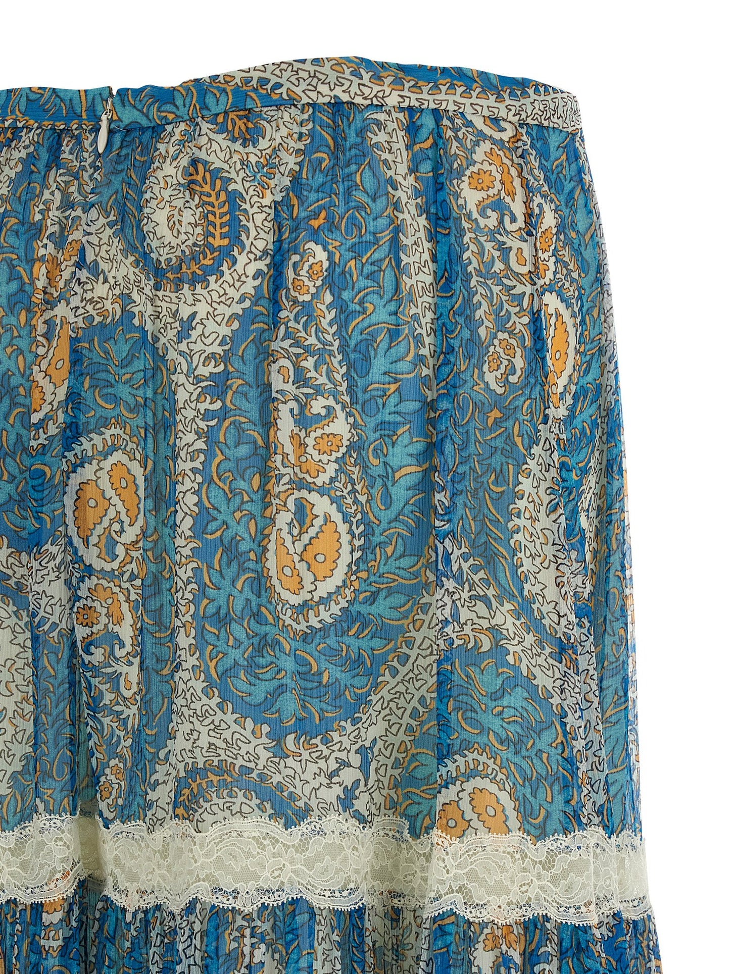 Etro Lace Insert Skirt — Light Blue Silk Skirt