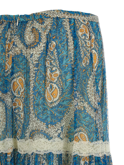 Etro Lace Insert Skirt — Light Blue Silk Skirt