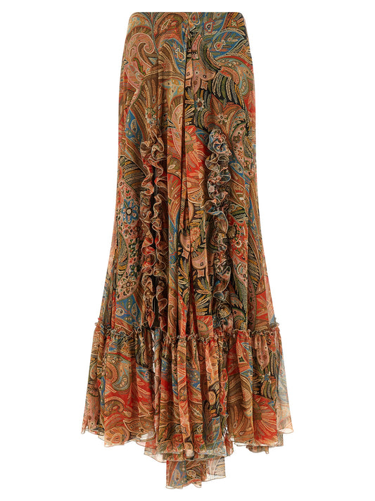 Etro Paisley Foliage Skirt — Silk Ruffled Skirt