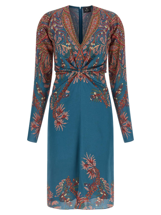 Etro Floral Printed Dress - Blue Viscose Midi