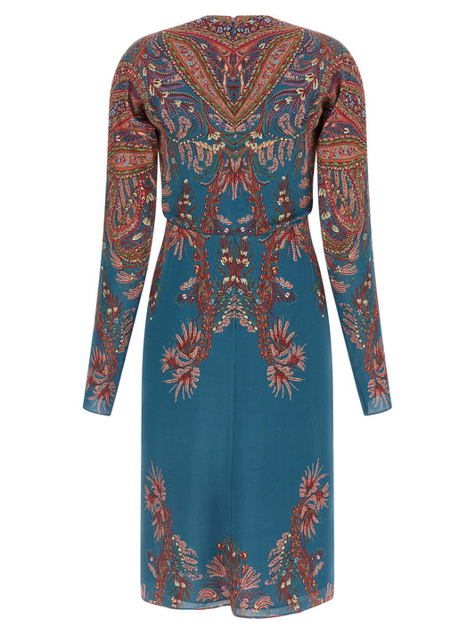 Etro Floral Printed Dress - Blue Viscose Midi