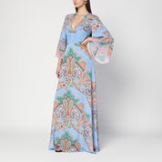 Etro long blue dress in silk crêpe de chine with Paisley print