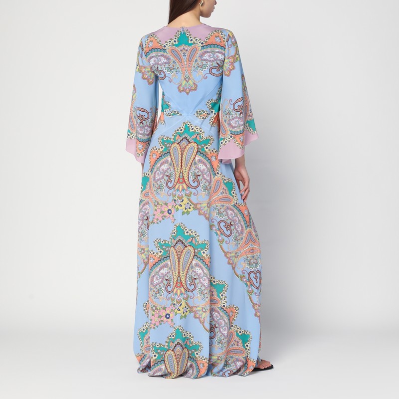 Etro long blue dress in silk crêpe de chine with Paisley print