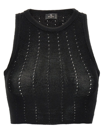 Etro Black Crop Top - Slim Fit Cotton Knit