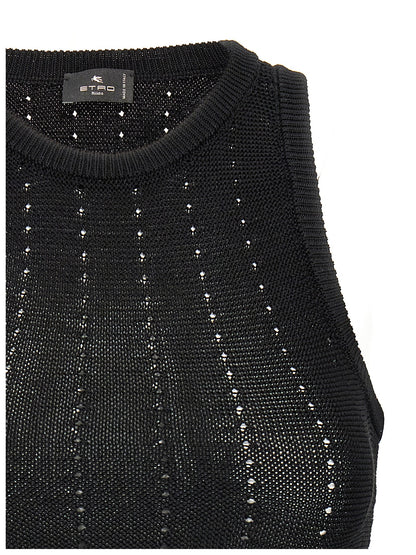 Etro Black Crop Top - Slim Fit Cotton Knit