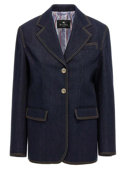 Etro Denim Blazer Jacket — Single-Breasted Women’s Fit
