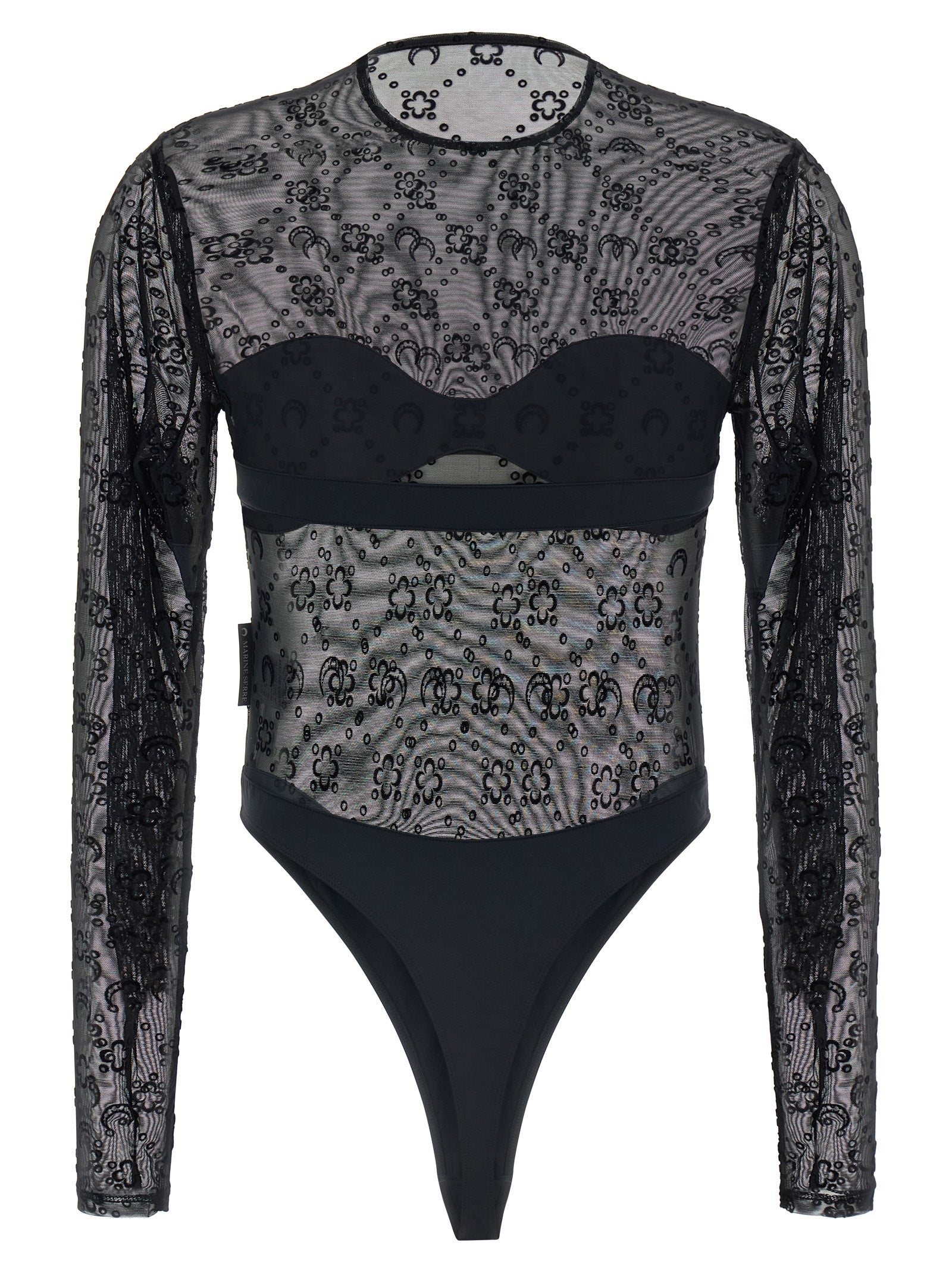 Marine Serre Moonogram Bodysuit — Black Topwear