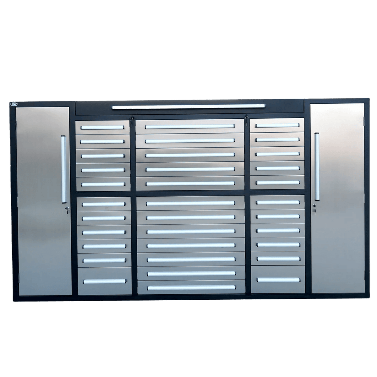 Chery Industrial 10ft Workbench Cabinet(30 Drawers, 2 Cabinets & 1 Pegboard) - WW000220