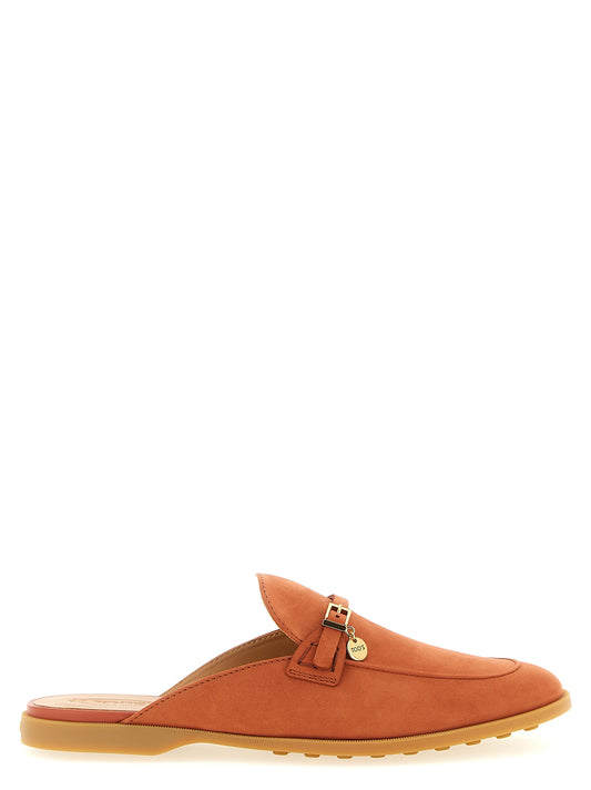 Tod's Nabuk Sabots — Orange Nubuck Flat Shoes