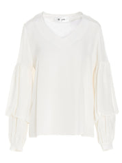 Di.la3 Pari' Puff-Sleeve Silk Shirt — White, SS25