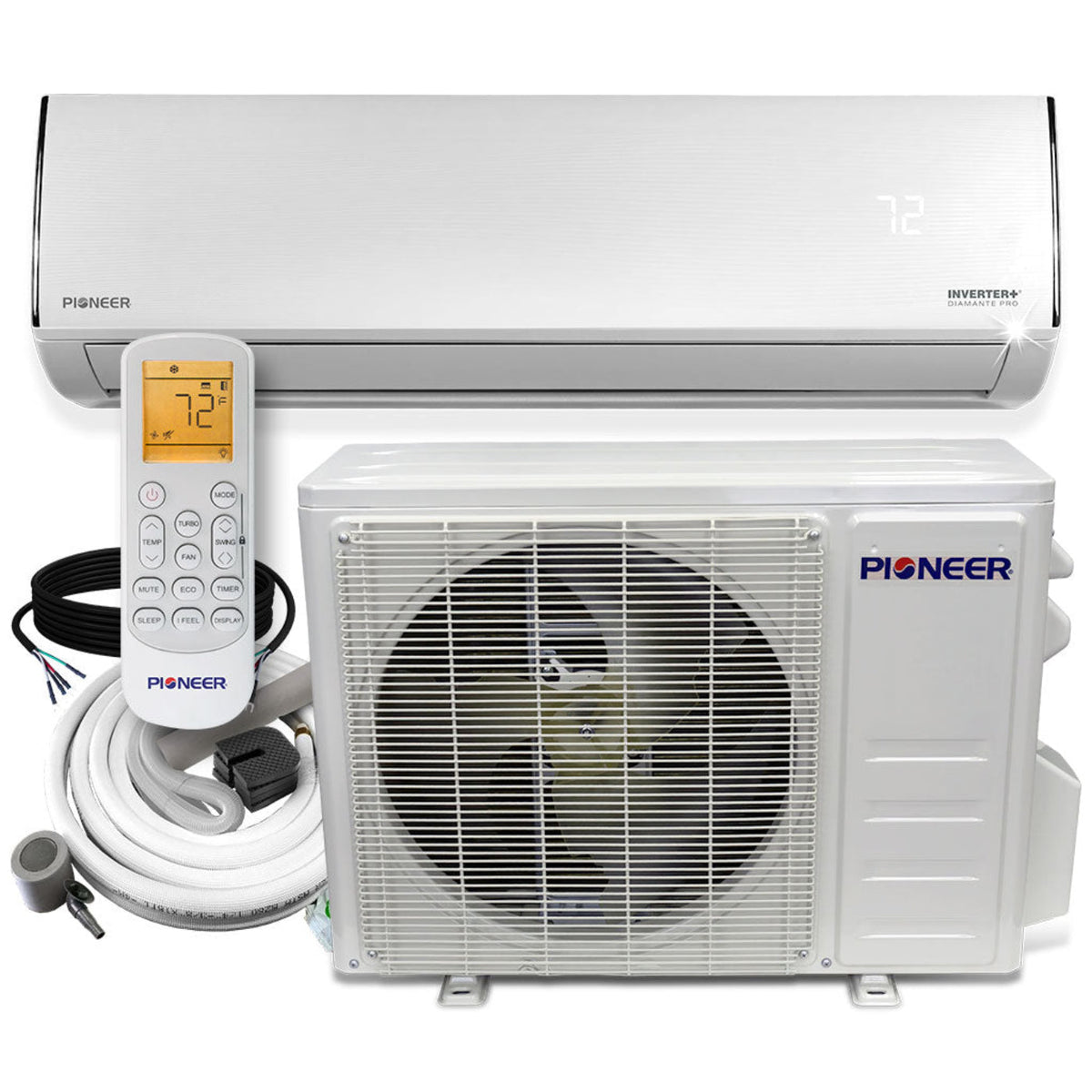 Pioneer Diamante Pro Series 30,000 BTU 19 SEER2 Ductless Mini-Split Air Conditioner Inverter+ Heat Pump Full Set 230V  with 16 Ft. Kit - WYT030GLFI19RL