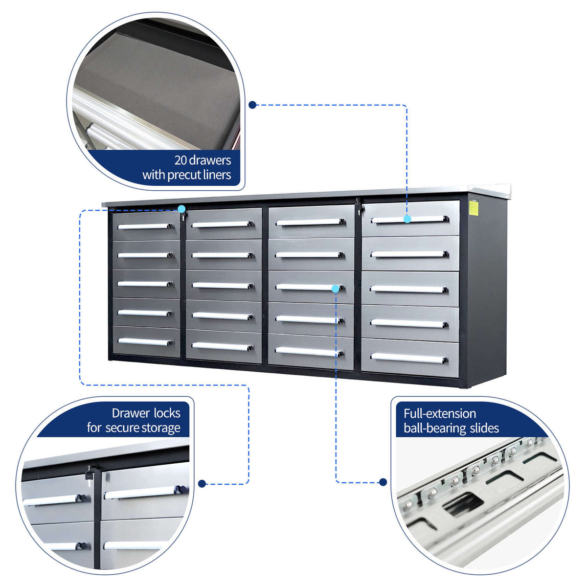 Chery Industrial Heavy Duty Garage Workbench Cabinet with 20 Drawers - WW000208