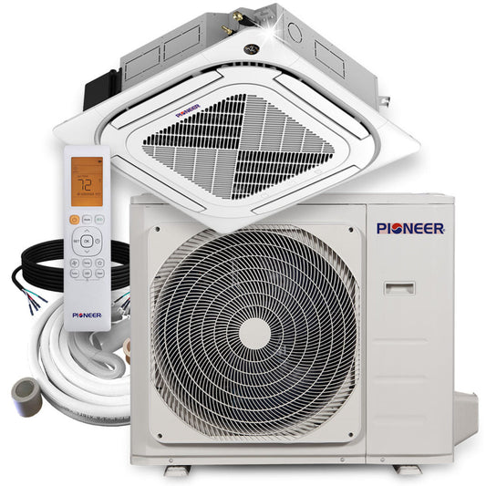 Pioneer 36,000 BTU 19.2 SEER2 8-Way Slim Cassette Mini-Split Air Conditioner Heat Pump System Full Set 230V - CYB036GMFILCBD-10