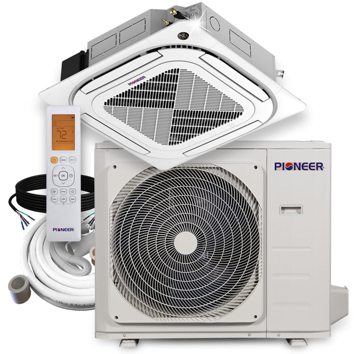 Pioneer 36,000 BTU 19.2 SEER2 8-Way Slim Cassette Mini-Split Air Conditioner Heat Pump System Full Set 230V - CYB036GMFILCBD-10