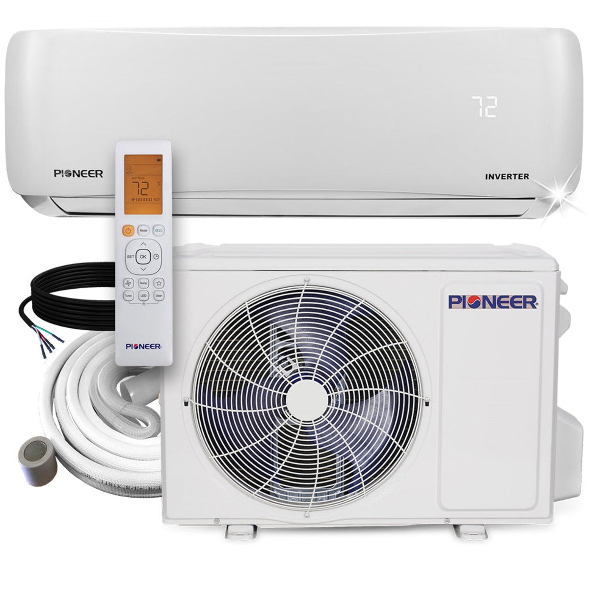 Pioneer EStar 9,000 BTU 24 SEER2 Ductless Mini-Split Inverter++ Energy-Star Air Conditioner Heat Pump System Full Set 230V - WYS009GMFI22RL