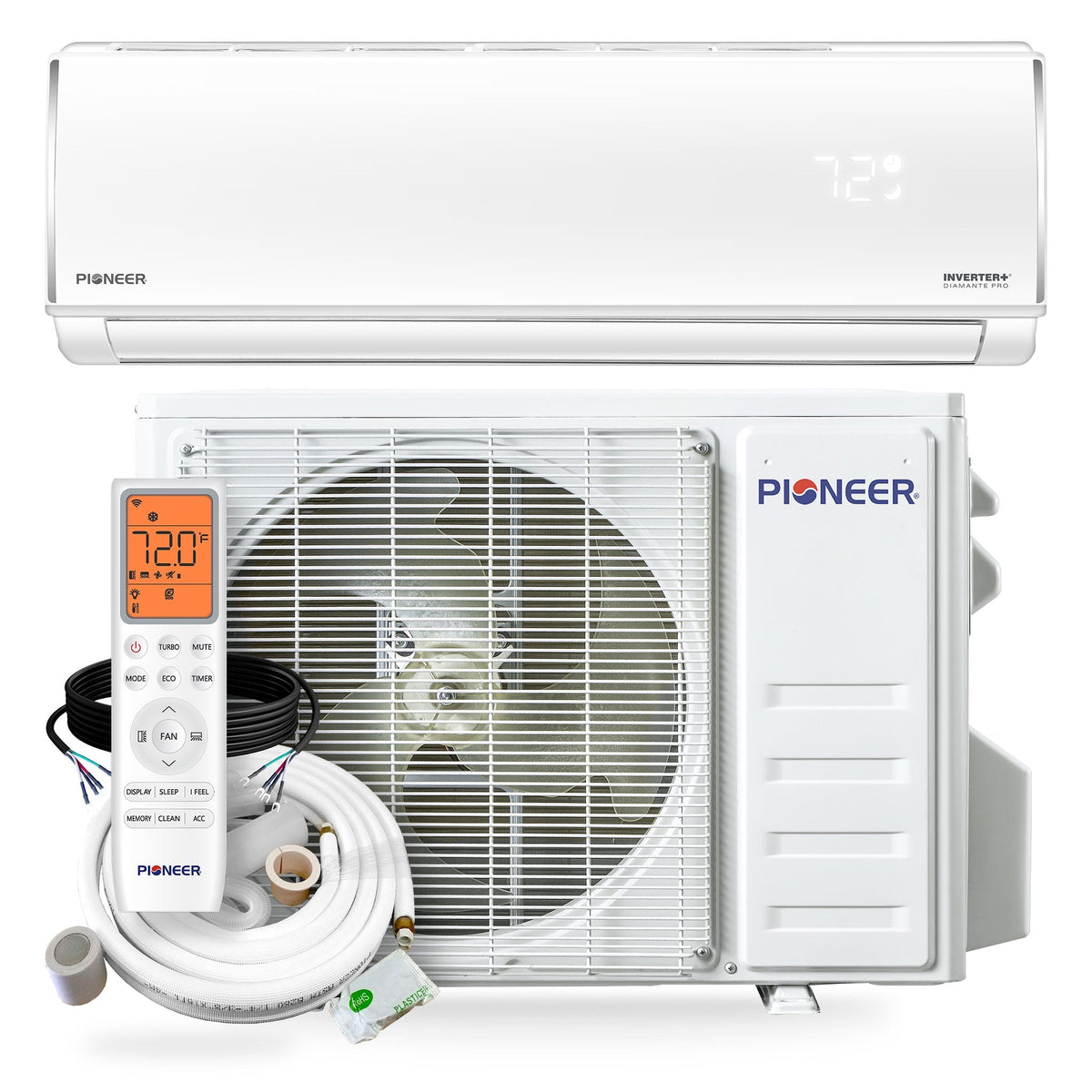 Pioneer Diamante Pro 31,500 BTU 19 SEER2 230V High-Wall Ductless Mini-Split Air Conditioner Inverter Heat Pump with 16 Ft. Kit - WYT030GLSI20RL