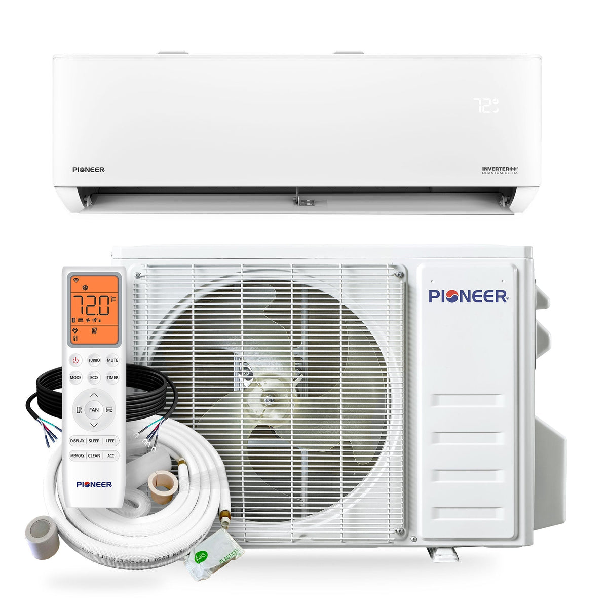 Pioneer Quantum Ultra 23,000 BTU 23 SEER2 230V High-Wall Ductless Energy-Star Mini-Split Air Conditioner Inverter Heat Pump Full Set - WYT024GLSI24RL-10S